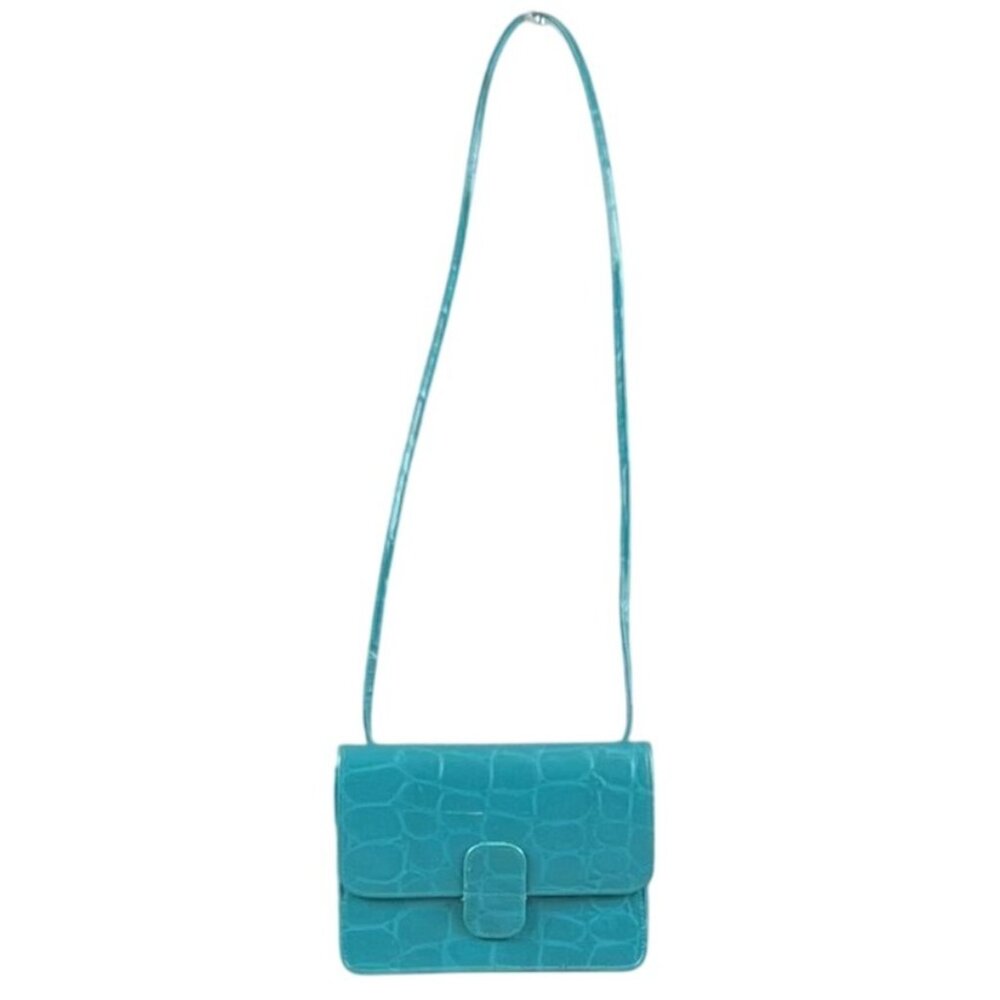 Mundi Womens Crossbody Bag Small Turquoise Faux Leather Croc Embossed Purse